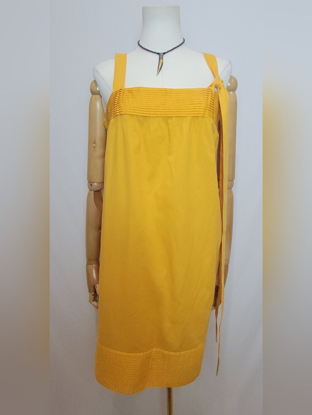 Cremieux Luna Marigold Sleeveless Sundress with Pleated Trim, Size Medium